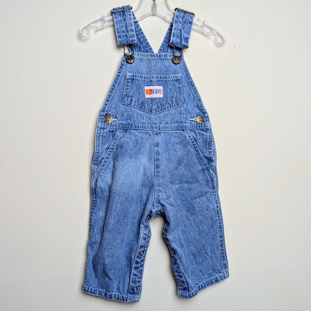 Vintage McKids Logo McDonald's Blue Denim Overalls 90s Baby Size 6-9 Months